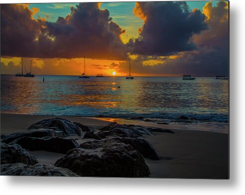 Barbados Metal Print featuring the photograph Beach at sunset by Stuart Manning