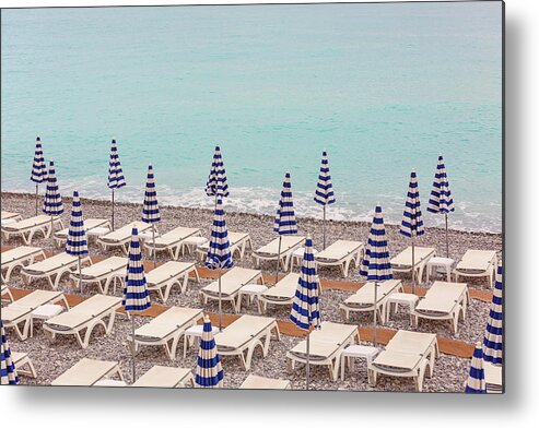 Beach Umbrellas In Nice Metal Print featuring the photograph Beach Umbrellas in Nice by Melanie Alexandra Price