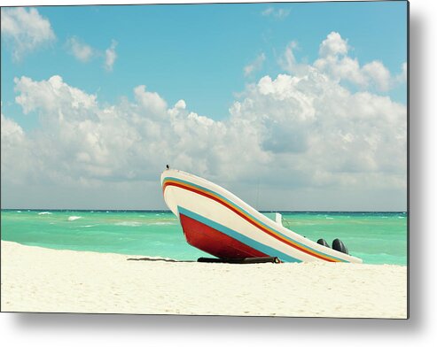 Scenics Metal Print featuring the photograph Beach With Fishing Boat On Caribbean by Yinyang