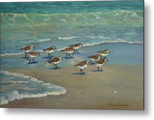 Beach Landscapes Metal Print featuring the painting Beach Workout by Laurie Snow Hein