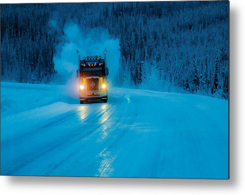 Truck; Landscape; Snow; Landscape Metal Print featuring the photograph Beast On The Road by Saikiran Bhagavatula