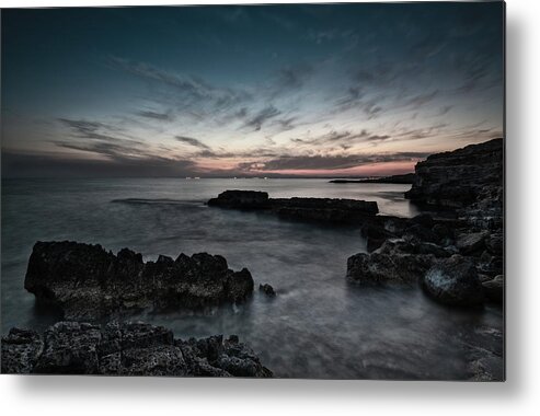 Seascape Metal Print featuring the photograph Beautiful dramatic Sunset on a rocky coastline by Michalakis Ppalis