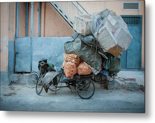 Tranquility Metal Print featuring the photograph Beijing Tricycle With Trash by Nora Tejada