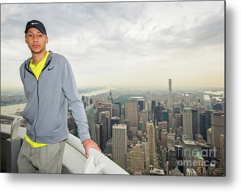Nba Pro Basketball Metal Print featuring the photograph Ben Simmons Visits The Empire State by Michael J. Lebrecht Ii