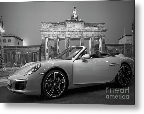 Porsche Logo Metal Print featuring the photograph Berlin BW - Porsche Car by Stefano Senise