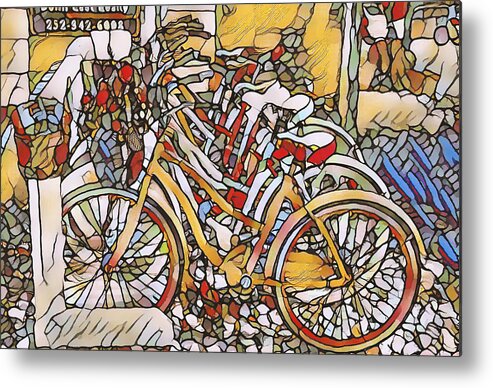 Bike With Flowers Metal Print featuring the painting Bike with flowers 3 by Jeelan Clark