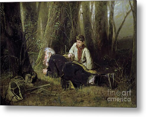 Oil Painting Metal Print featuring the drawing Bird Catcher, 1870. Artist Vasily Perov by Heritage Images
