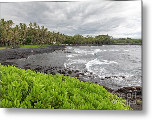 Nobody Metal Print featuring the photograph Black Sand Beach by Jim West/science Photo Library