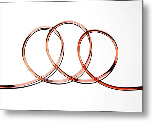 White Background Metal Print featuring the photograph Blood Filled Plastic Tubing by Nicholas Eveleigh