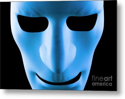 Mask Metal Print featuring the photograph Blue face artificial intelligence robot by Simon Bratt