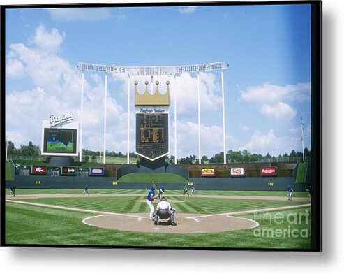 American League Baseball Metal Print featuring the photograph Blue Jays V Royals by Stephen Dunn