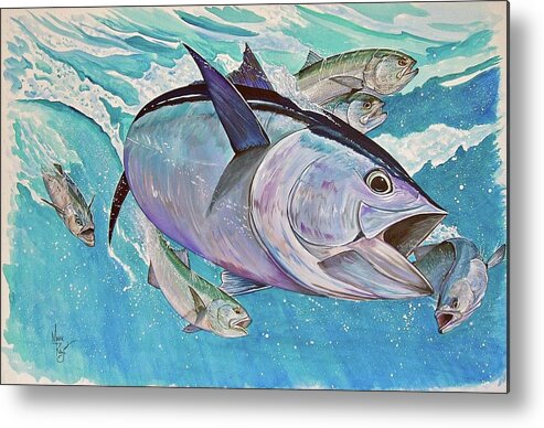 Bluefin Tuna Tuna Metal Print featuring the painting Bluefin and Bluefish by Mark Ray