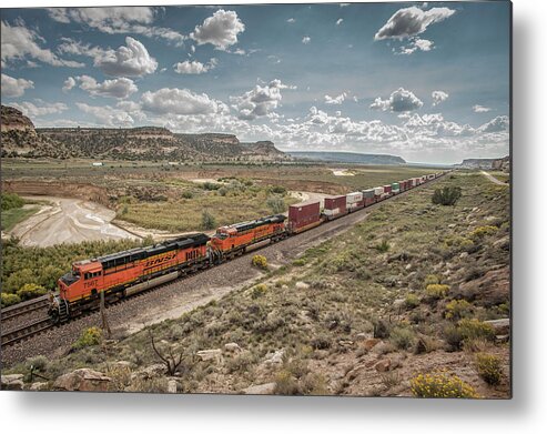 Railroad Metal Print featuring the photograph BNSF 7567 and 7209 at Continental Divide New Mexico by Jim Pearson
