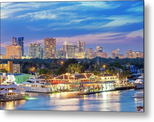 Estock Metal Print featuring the digital art Boats On Canal & Skyline by Pietro Canali