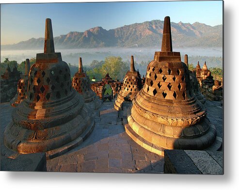 Tranquility Metal Print featuring the photograph Borobudur After Sunrise by Photo ©tan Yilmaz