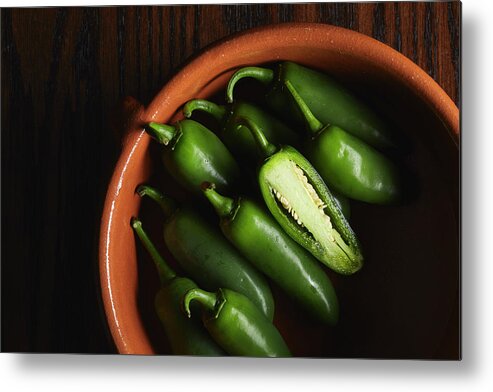 Fresh Metal Print featuring the photograph Bowl of Jalapenos by Cuisine at Home