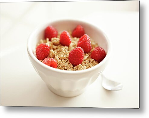 Spoon Metal Print featuring the photograph Bowl Of Yoghurt With Raspberry by Johner Images