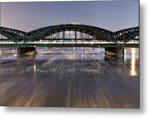 Architectural Feature Metal Print featuring the photograph Bridge In The Hamburg Harbour With by Mf-guddyx