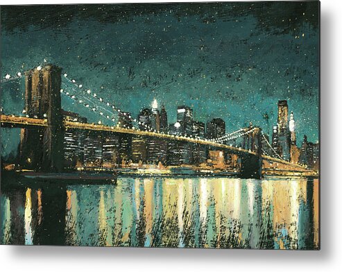 Black Metal Print featuring the painting Bright City Lights Teal I by James Wiens
