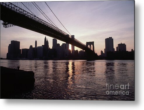 Scenics Metal Print featuring the photograph Brooklyn Bridge And Manhattan Skyline by Bettmann