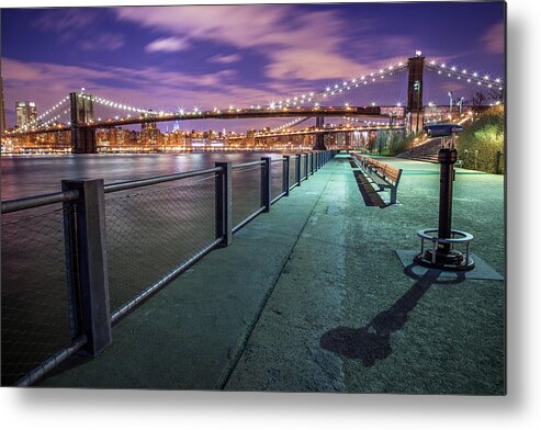 Tranquility Metal Print featuring the photograph Brooklyn Bridge At Dusk by Christine Wehrmeier