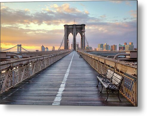 Tranquility Metal Print featuring the photograph Brooklyn Bridge At Sunrise by Anne Strickland Fine Art Photography