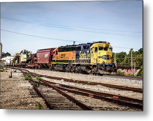 Train Metal Print featuring the photograph Burlington Northern and Santa Fe GP39 on mixed freight, Springfield, Missouri by Mark Summerfield
