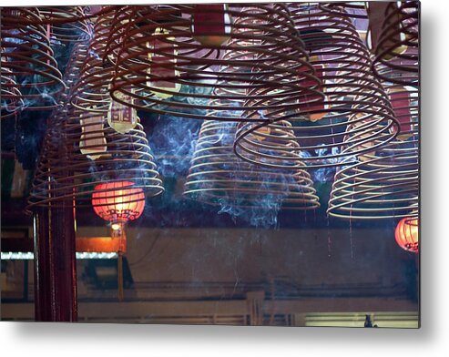 Chinese Culture Metal Print featuring the photograph Burning Incense Coils, Hong Kong by Oscar Tarneberg