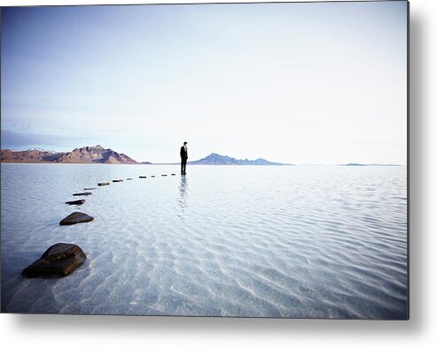 Problems Metal Print featuring the photograph Businessman Standing At The End Of by Thomas Barwick