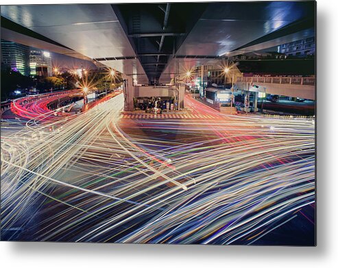 Taiwan Metal Print featuring the photograph Busy Light Trail In City At Night by D3sign