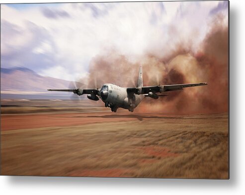C-130 Hercules Metal Print featuring the digital art C130 Dirt Strip Landing by Airpower Art