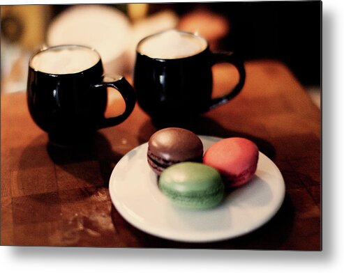 Breakfast Metal Print featuring the photograph Caffe Macchiato With Macaron by Pete Barr-watson