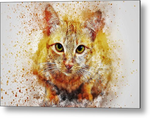 Cat Metal Print featuring the painting Cat's Eye by ArtMarketJapan