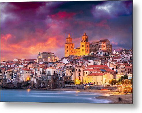 Landscape Metal Print featuring the photograph Cefalu, Sicily, Italy On The Tyrrhenian by Sean Pavone