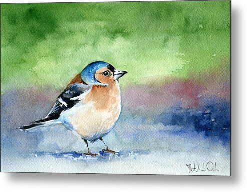 Chaffinch Metal Print featuring the painting Chaffinch by Dora Hathazi Mendes