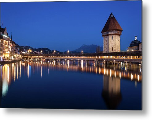 Clear Sky Metal Print featuring the photograph Chapel Bridge And Water Tower by Thant Zaw Wai