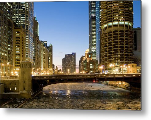 Downtown District Metal Print featuring the photograph Chicago River At Dusk by Chris Pritchard