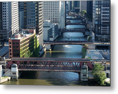 Downtown District Metal Print featuring the photograph Chicago River Bridges by Stevegeer