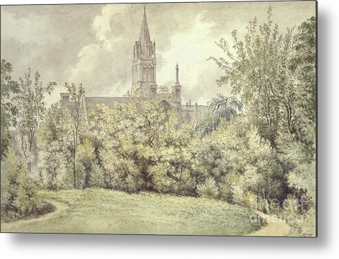 Grass Metal Print featuring the painting Christ Church Cathedral From The Deans Garden, 10 June 1775 Watercolor by John Baptist Malchair