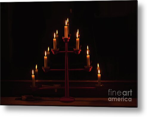 Holiday Metal Print featuring the photograph Christmas Candlestick With Seven by Svega