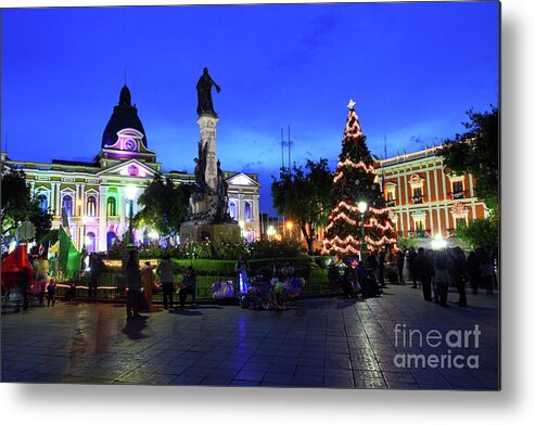 Christmas Decorations Metal Print featuring the photograph Christmas Decorations in Plaza Murillo La Paz Bolivia by James Brunker