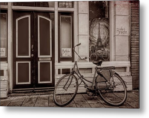 Amsterdam Metal Print featuring the photograph City Bike Downtown in Sepia by Debra and Dave Vanderlaan