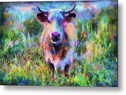 Cow Metal Print featuring the painting Colorful Cow Modern Impressionism by Matthias Hauser