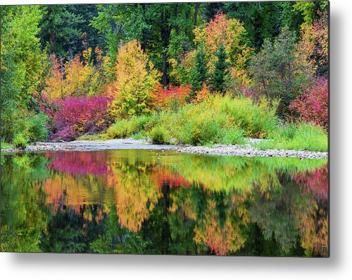 Outdoor; Fall; Colors; North Cascade; Water; Reflection; Rocks; North Cascade Highway Metal Print featuring the digital art Colorful world on Cascade Meadow by Michael Lee