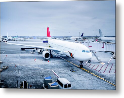 Airport Departure Area Metal Print featuring the photograph Commercial Jet At Gate by Grandriver