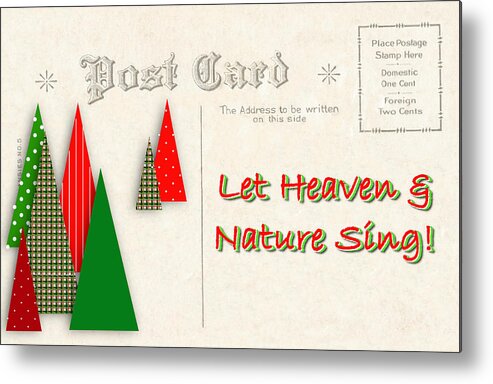 Modern Christmas Tree Metal Print featuring the digital art Contemporary Christmas Trees on Vintage Postcard by Colleen Cornelius