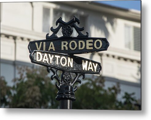 Berverly Hills Metal Print featuring the photograph Corner of Via Rodeo and Dayton Way by John McGraw