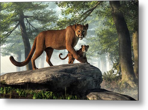 Cougar And Cub Metal Print featuring the digital art Cougar and Cub by Daniel Eskridge