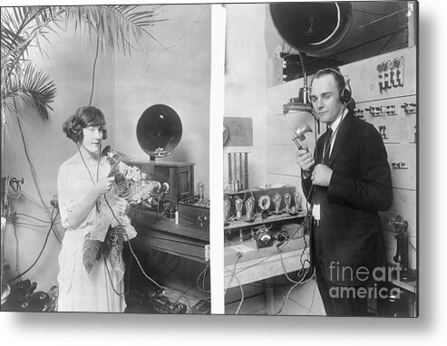 Bridegroom Metal Print featuring the photograph Couple Marrying By Radio In Texas by Bettmann
