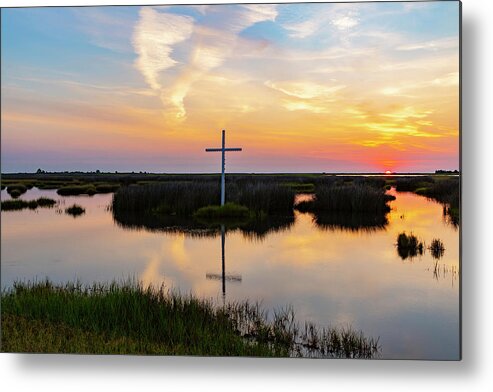 Cross Metal Print featuring the photograph Cross at Sunrise by Amy Jackson